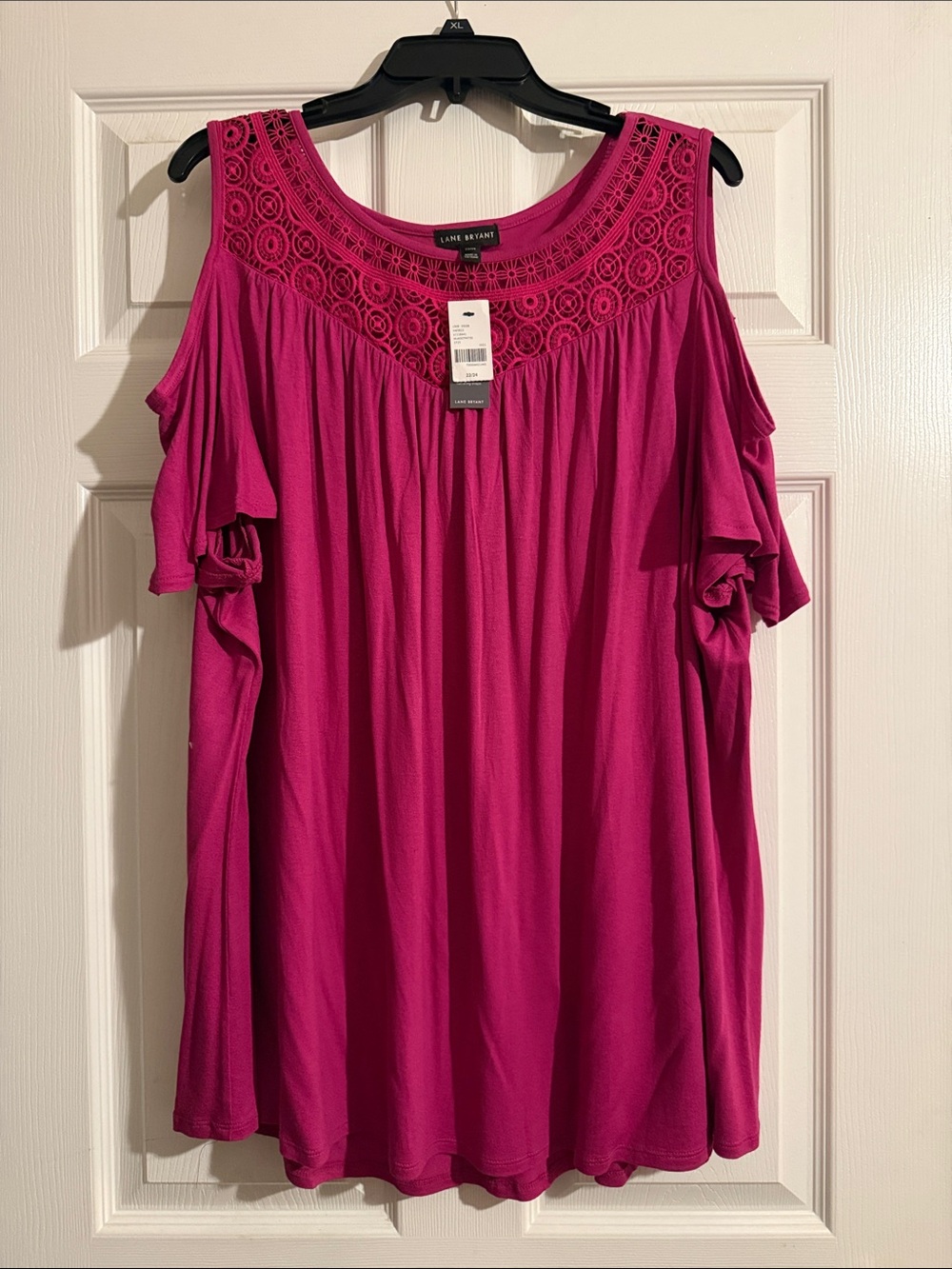 Lane Bryant Hot Pink Cold-Shoulder Crochet Yoke Tunic